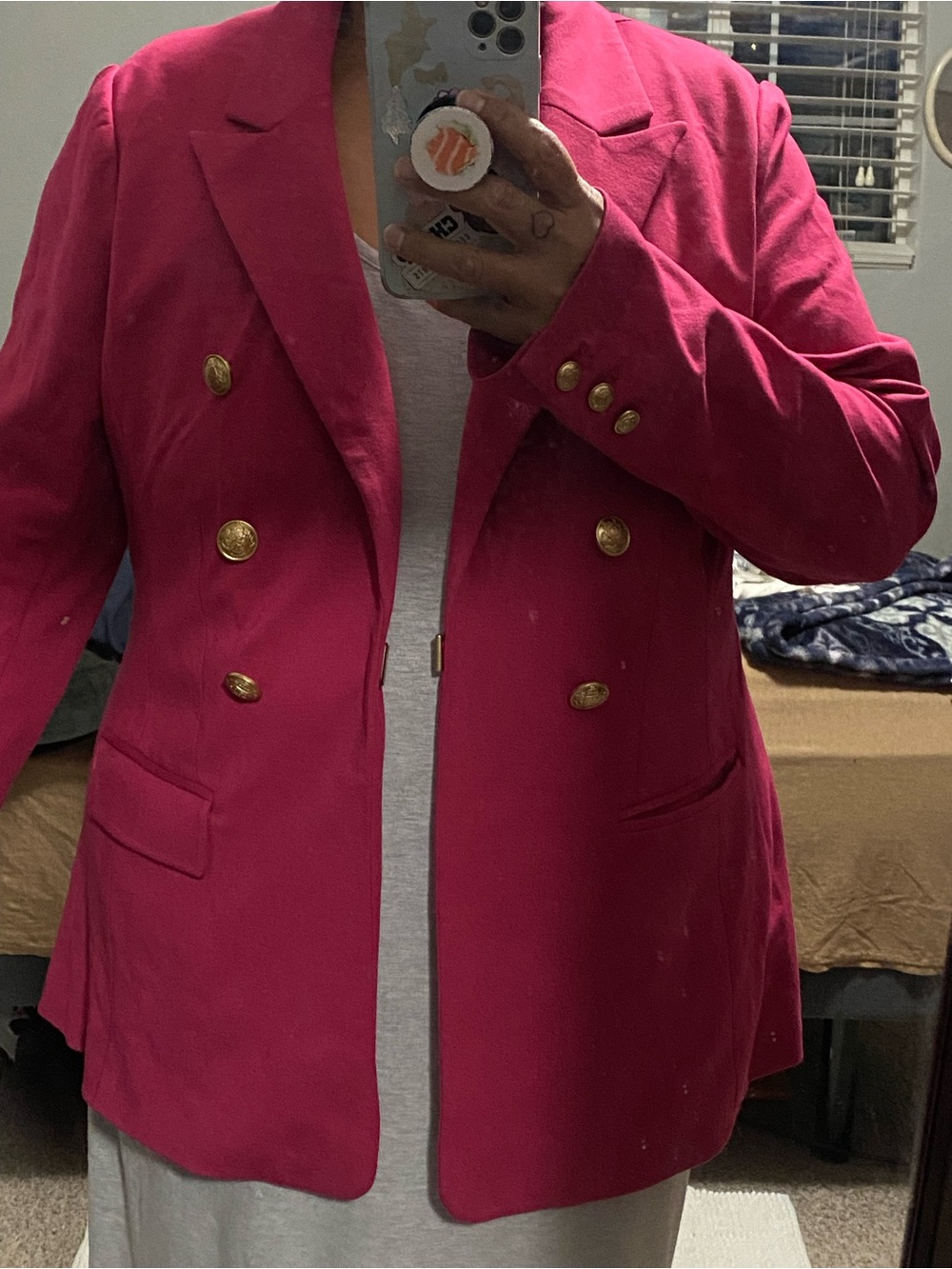 Lane Bryant Fuchsia Double-Breasted Blazer with Gold Buttons